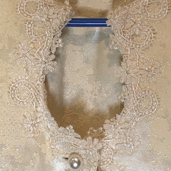 VTG 90s Ivory Brocade/Lace Trim Peplum Jacket/Full Skirt Womens Set 4P~Wedding - Picture 15 of 16